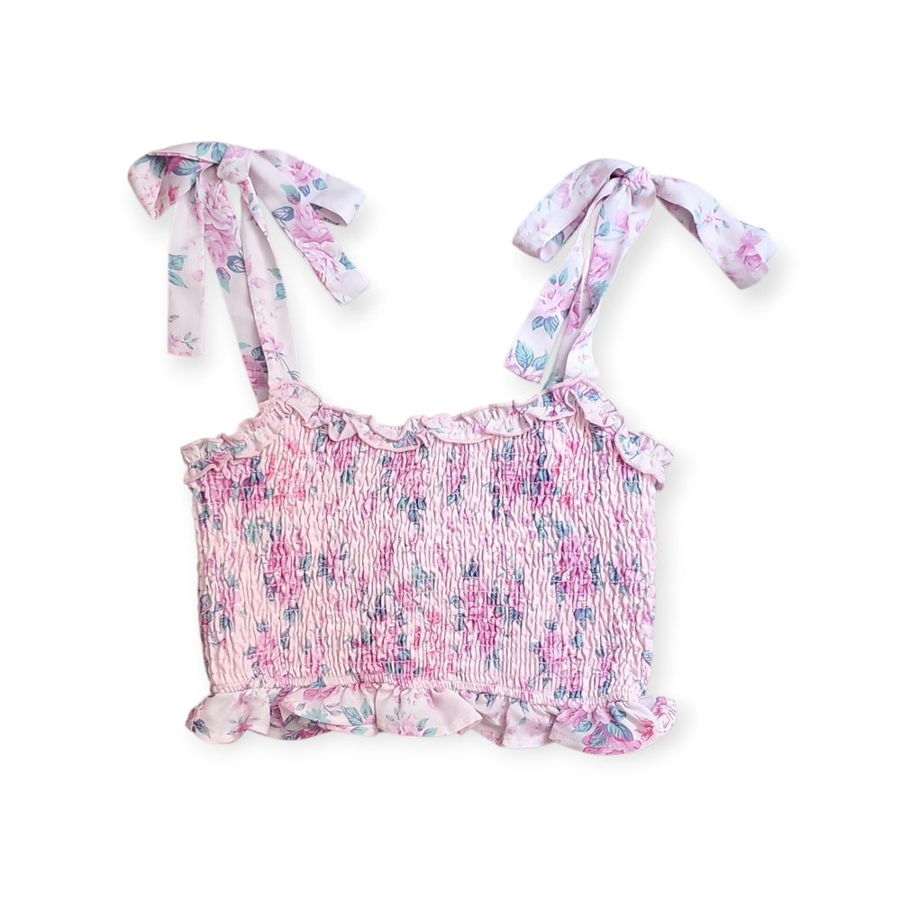 Altar'd State Pink Floral Crop Top with Bow Straps